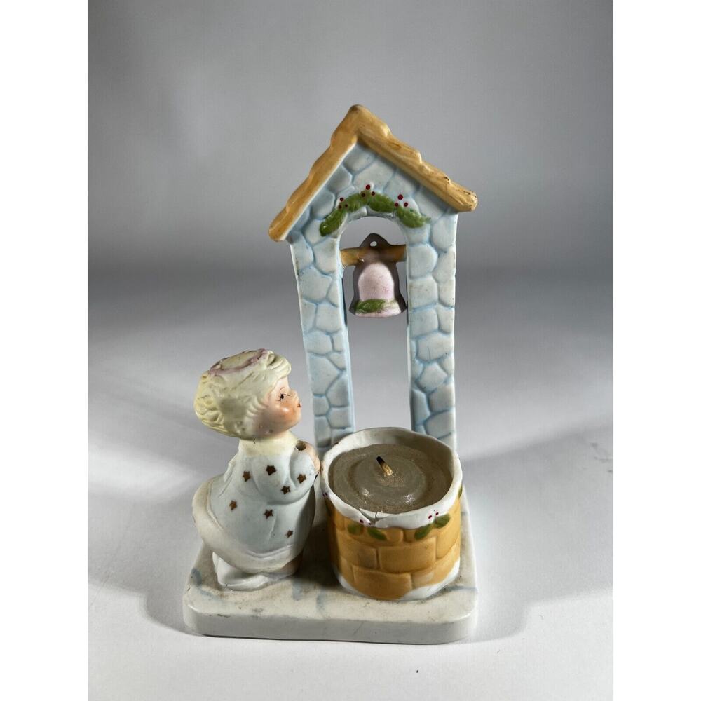 Christmas Porcelain Angel Well Candle Holder Bell Tower Vintage 1983